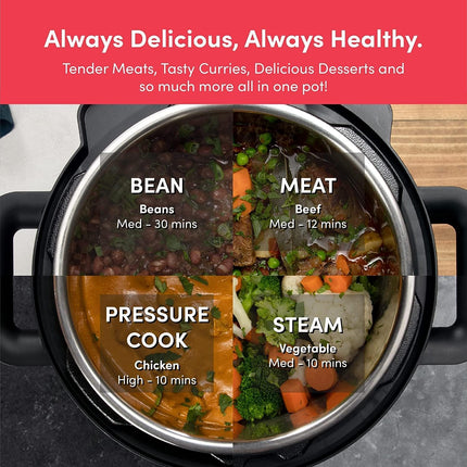 Nutricook Stainless Steel Smart Pot 2, 1000W, 9 In 1 Instant Programmable Electric Pressure Cooker, Slow Cooker, Rice Cooker, Steamer, Saute Pot, Warm Food, Smart Lid (Smart Pot 6 Litre) 