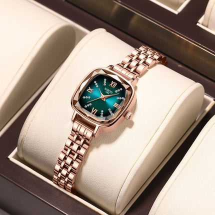 NIBOSI Women Watches Analog Stainless Steel Rose Gold Band and Square Dial Women's Watch for Girls&Miss&Ladies Diamond Studded with Stylish Watches Waterproof 