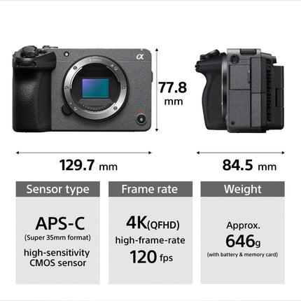 Sony Cinema Line FX30B Super 35 Camera | 4K120P | S-Cinetone | Dual Base ISO | Compact Camera for Filmmaking (‎ILME-FX30B) 