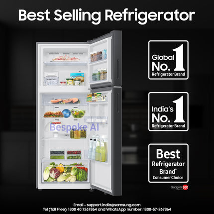 Samsung 419 L, 3 Star, Convertible 5-in-1, Digital Inverter, Frost Free Double Door, Bespoke AI WiFi Enabled Refrigerator (RT45DG6A4DB1HL, Black Matte/Black DOI) 
