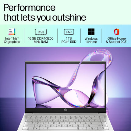 HP Pavilion 14, 12th Gen Intel Core i7-1255U, 16GB DDR4, 1TB SSD, (Win11, Office21, Silver,1.41 kg), IPS, Micro-edge, BrightView,14-inch (35.6cm) FHD Laptop, Intel Iris Xe graphics, HD camera,dv2015TU 