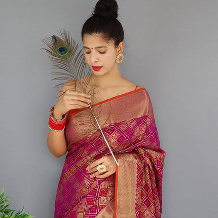SGF11 Women's Kanjivaram patola Soft Lichi Silk Sarees With Unstitched Blouse Piece (Wine) 