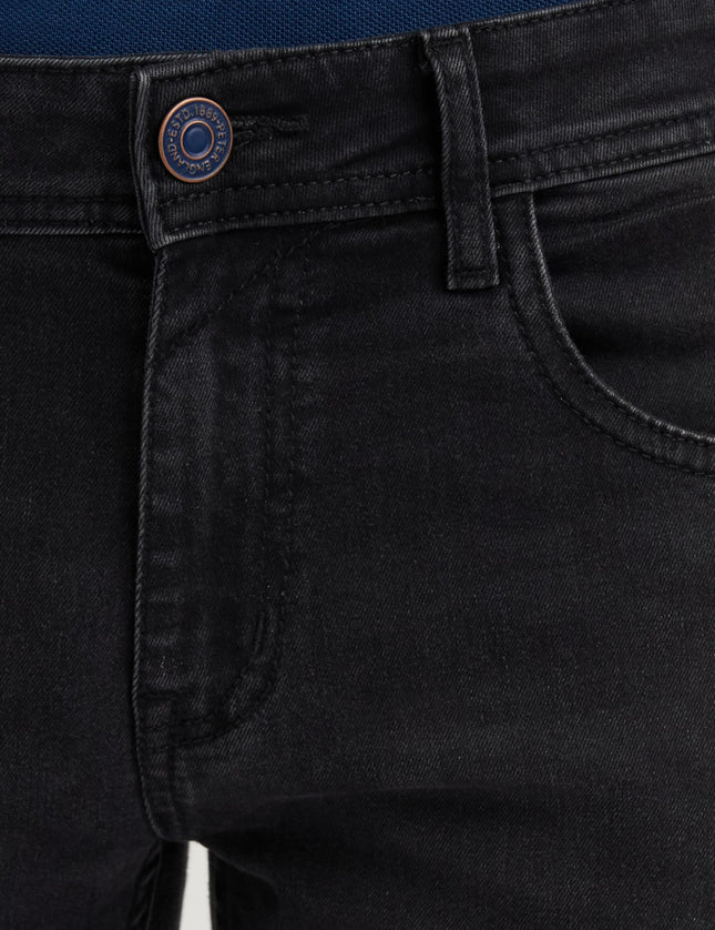 Peter England Men's Premium Skinny Fit Stretchable Mid Rise Jeans Black, 30 
