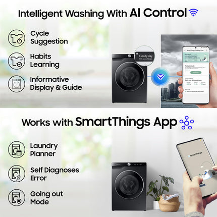 Samsung 11 kg, AI Control, Super Speed, Wi-Fi, Hygiene Steam with Inbuilt Heater, Digital Inverter, Fully-Automatic Front Load Washing Machine (WW11CG604DLBTL, BLACK CAVIAR) 