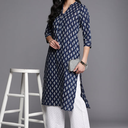 Libas Women's Cotton Regular Kurta (26458_Blue 