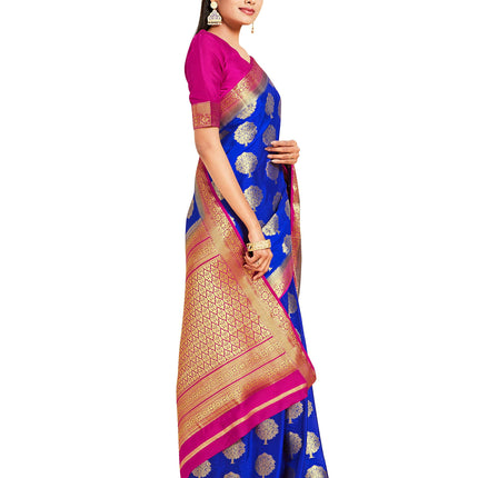 MIMOSA Women Mysore Silk Style Crepe Saree Color : Blue (4858-2656-2D-Rb-Rn) 