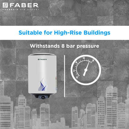 Faber Jazz 25L Storage wall Water Heater | Heating Indicator | Free Installation | 8 Bar Pressure, Temperature Control, MFV Valve, Auto Cut-Off, PUF Technology | 2000W, 5 Star | FWG JAZZ 25 V (White) 