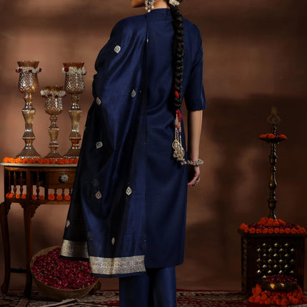 Libas Women's Silk Blend Kurta Set (39041_Navy Blue 