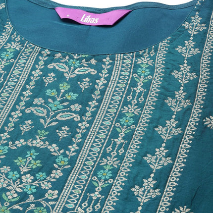 Libas Women's Silk Blend Kurta Sets (33343O_Teal 