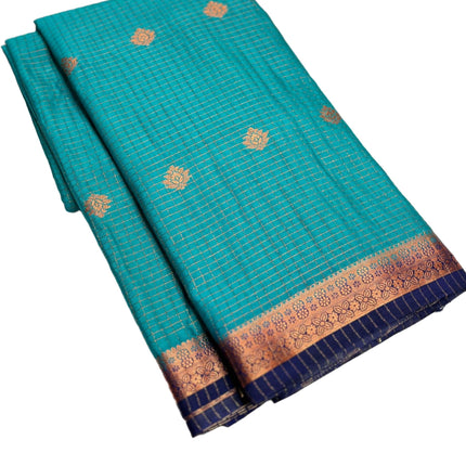 PRISCILLA SECRET Women's Mysore Grape Silk saree with unstitched Blouse (Cyan) 