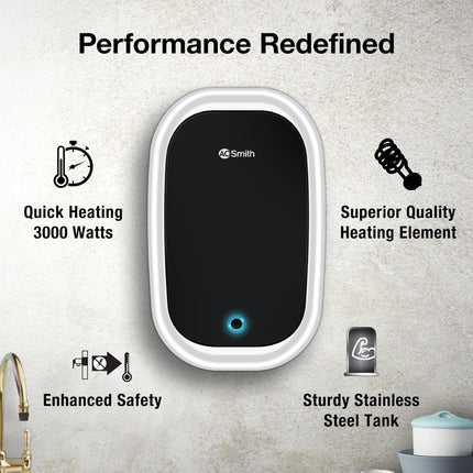 AO Smith EWS-5 White Instant Geyser 5 Litre With 3kW Express Heating | High Rise Building Bathroom & Kitchen geyser | UL Rated Wiring & Pressure Relief Valve For Ultimate Safety | 5 Year Tank Warranty 