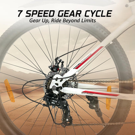 VESCO Leopard 27.5T MTB 7 Speed Gear Cycle for Men | Front Suspension | Dual Disc Brake | Frame 18 Inch | Mountain Bike | Ideal for 15+ Years Adult Men & Women (White) 