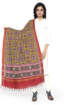 Garvi Gurjari Yellow and Maroon Handwoven Double Ikat Silk Dupatta | Handloom Dupatta | Patan Patola | Length 2.5mtr 