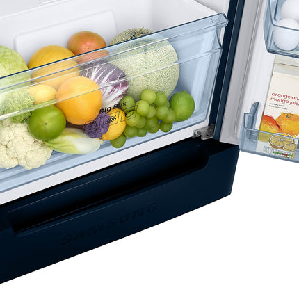 Samsung 236L 2 Star Inverter Frost-Free Double Door Refrigerator Appliance (RT28C3122CU/HL,Camellia Blue), Base Stand Drawer 