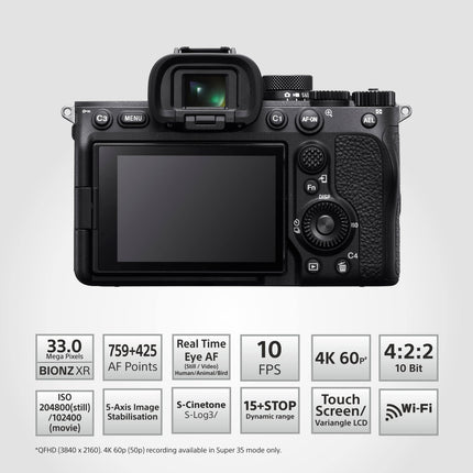 Sony Alpha ILCE-7M4 Full-Frame Hybrid Camera 33MP Interchangeable-Lens Mirrorless Camera Body (4K 60P Video Recording, Real-Time Eye AF for Humans, Birds, Animals) - Digital_Zoom, Black, 