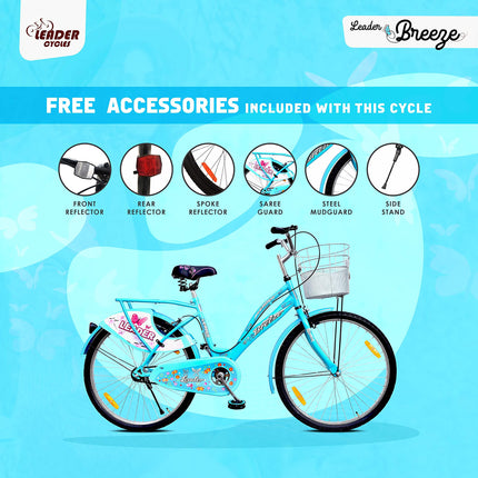 Leader Lady Star Breeze 26T Bicycle for Girls/Women with Front Basket and Integrated Carrier | Ideal for 12 + Years (Frame: 18 Inches) (26, Aqua Blue) 