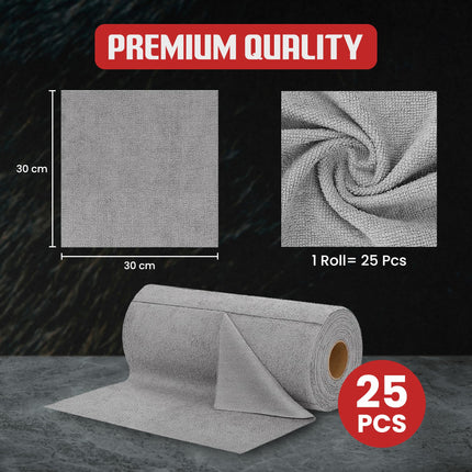 Autofy [SEP 2025 New Launch Microfiber Cleaning Cloth 25 Pcs 30x30 cm Reusable, Washable & Tearable Sheets 180 GSM, High Absorbency Lint Free Car Cleaning Cloth Glass & Garage Cleaning 