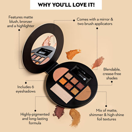 SUGAR Cosmetics Contour De Force Eyes And Face Palette | Pigmented, Long- lasting & Smudgeproof | Includes Blush, Bronzer, Highlighter and 6 Eyeshadow shades - 01 Warm Win | 20.3 gm 