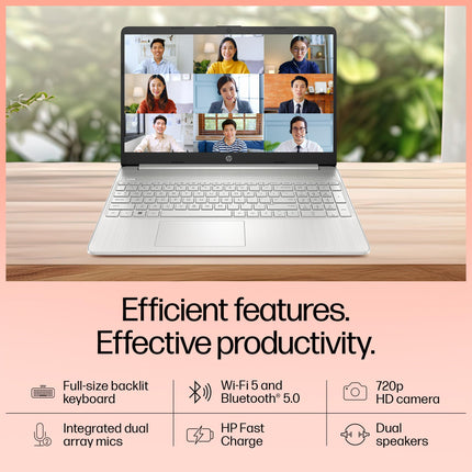 HP 15, 12th Gen Intel Core i5-1235U, 16GB DDR4, 512GB SSD, (Win 11, Office 21, Silver, 1.69kg), Anti-Glare, 15.6-inch(39.6cm) FHD Laptop, Intel Iris Xe Graphics, HD Camera, Backlit Keyboard, fy5009tu 
