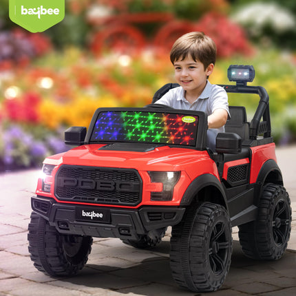 Baybee Bronco Battery Operated Jeep for Kids, Ride on Toy Kids Car with RGB Windshield Light & Music | Electric Jeep Battery Car | Baby Big Car for Kids to Drive 3 to 8 Years Boys Girls (Red) 