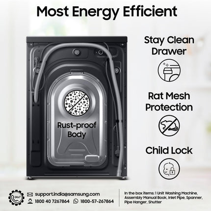 Samsung 12 kg, 5 Star, AI Control, Super Speed, Wi-Fi, Hygiene Steam with Inbuilt Heater, Digital Inverter, Fully-Automatic Front Load Washing Machine (WW12DG6B24ABTL, Black) 