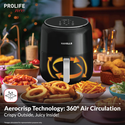 Havells Prolife Neo 4.5 L Air Fryer|Digital Display With Led|8 Pre Set Menu|Auto Shutoff|Cool Touch Handle|60 Min Timer|1500W|2 Yr Manufaturer Warranty,Black 