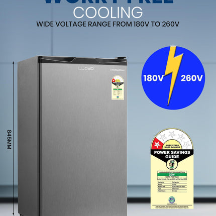 Lloyd 92 L Direct Cool Single Door 1 Star Refrigerator with Dedicated Freezer Section Big Bottle StorageFull Vegetable Box (Grey Metallic) 
