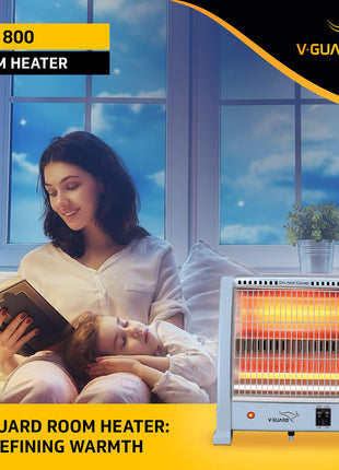 V-Guard EQT 400 watt-800 watt Quartz Room Heater | Noise-free Performance | Enables Quick Heating | 1 Year Warranty, Grey