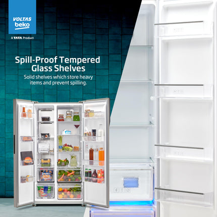 Voltas Beko, A Tata Product 563 L Side by Side Frost Free Refrigerator with ProSmart Inverter Compressor (RSB585/FPV300RXID, INOX steel, Active Fresh Blue Light) 