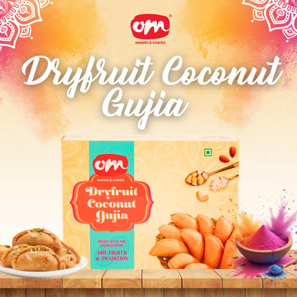Om Sweets & Snacks Dry Fruit Coconut Gujiya | Gujiya Sweets | Holi Sweets | Fresh Indian Traditional Mithai | Holi Gift Hamper | Ready to Eat | Tasty & Healthy | Gujiya Pack of 2 x 400g 