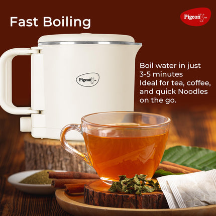 Pigeon by Stovekraft Trip Multi-cook Kettle,600 Watts,0.8 Litre, used for Boiling Water, making tea and coffee, instant noodles, soup etc (Cream) 