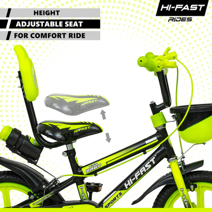 HI-FAST 14 inch Sports Kids Cycle for Boys & Girls 3 to 5 Years with Training Wheels (95% Assembled) (Green) 