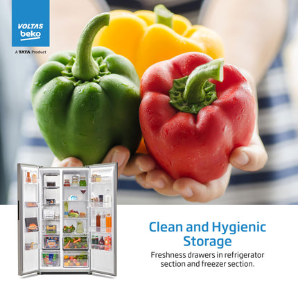 Voltas Beko, A Tata Product 563 L Side by Side Frost Free Refrigerator with ProSmart Inverter Compressor (RSB585/FPV300RXID, INOX steel, Active Fresh Blue Light) 
