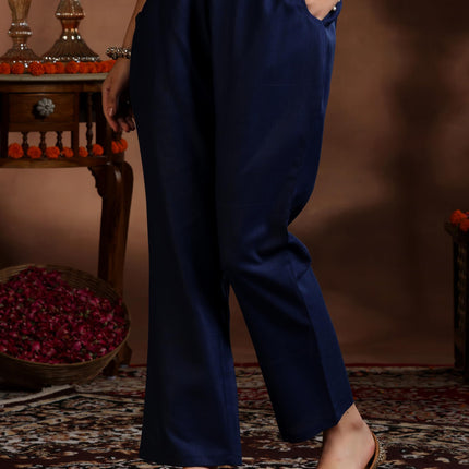 Libas Women's Silk Blend Kurta Set (39041_Navy Blue 