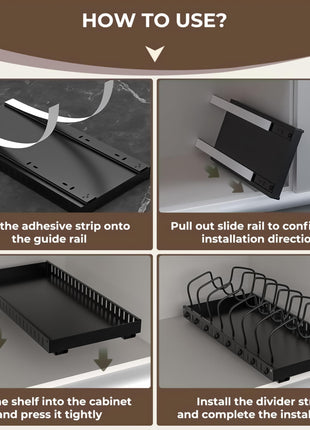 Livzing Pan & Pot Organizer Rack for Cabinet - Stainless Steel Adjustable Sliding Kitchen Rack for Frying Pan, Plate, Lids - Under Cabinet Storage for Modular Kitchen - Expandable Cookware Organizer