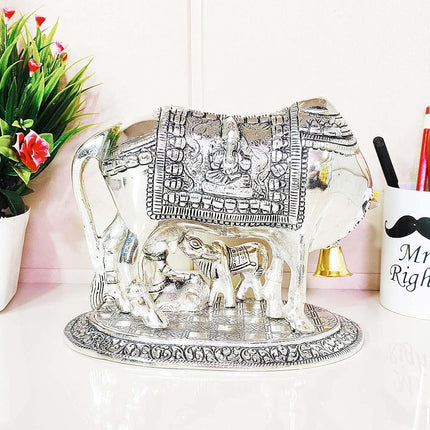Kamdhenu Cow,Calf with Bal Gopal Krishna Metal Statue for Good Luck,Feng Shui As Table Top Figurine,Vastu,Religious Gau MATA Idol Home,Office&Table Decorative,Animal 