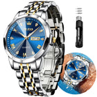 OLEVS Watch for Men Diamond Business Dress Analog Quartz Stainless Steel Waterproof Luminous Date Two Tone Luxury Casual Wrist Watch 