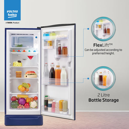 Voltas Beko, A Tata Product 208 L 5 Star Direct Cool Single Door Refrigerator (RDC240A/W0BBRTM0B00GO, Bonita Blue, With Fresh Box Technology, Quick Frezze, Chiller Zone and Base Drawer) 