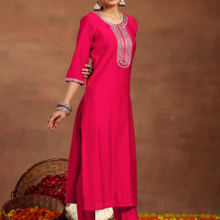 Libas Women's Silk Blend Kurta Set (GS961_Pink 