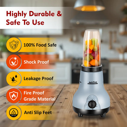ACTIVA Easy Mix Nutri 2 Jar Mixer Grinder for Smoothies, Chutney & Shakes, Long Lasting Shock Proof Abs Body, Powerful 500 Watt Heavy Duty Motor With Nano Grinding Technology, 2 Years warranty-Black 