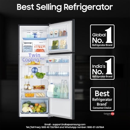 Samsung 322 L, 3 Star, Convertible 5-in-1 Digital Inverter with Display Frost Free Double Door Refrigerator (RT37C4523B1/HL, Black Matt) 