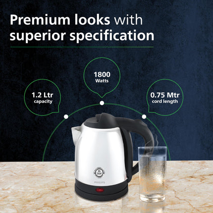 PHILIPS HD9373/00 1.5 liter Kettle with 25% thicker body for longer life, triple safe auto cut off, Stainless Steel, 1300 Watt 