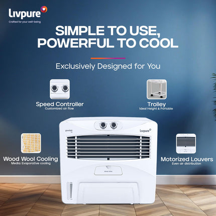 Livpure GoodAir Window Air Cooler-52 L with High Air Delivery | 190-Watt Motor with Overload Protection | Inverter Compatibility | Woodwool Cooling Pads | 2 Yrs Warranty on Motor 