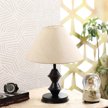 tu casa Off White Cotton Shade with Black Metal-Iron Base Table Lamp | Elegant Bedside & Desk Lamp for Bedroom, Living Room, Office, Home Décor & Gifting (Height : 13 Inch/No Blub Included) 