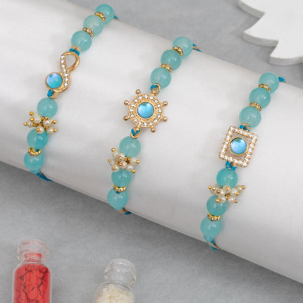 To The Nines Mens Rakhi For Brother - Pack Of 3 Rakhi With Tilak Material And Greeting Card 