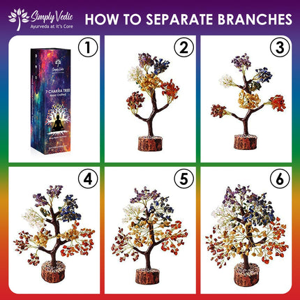 Simply Vedic 7 Chakra Crystal Tree (300 Beads) for Positive Energy, Good Luck, Chakra Activation| Healing Gemstones MoneyTree Feng Shui, Spiritual Gift, Home Decor| Handmade by Traditional Artist 
