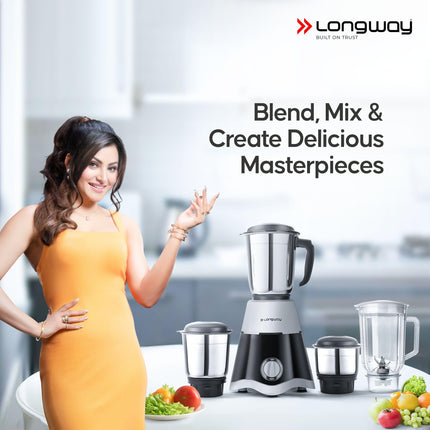 Longway Super Dlx 750 Watt Juicer Mixer Grinder with 4 Jars for Grinding, Mixing, Juicing with Powerful Motor | 2 Year Warranty | (Black & Gray, 4 Jars) 