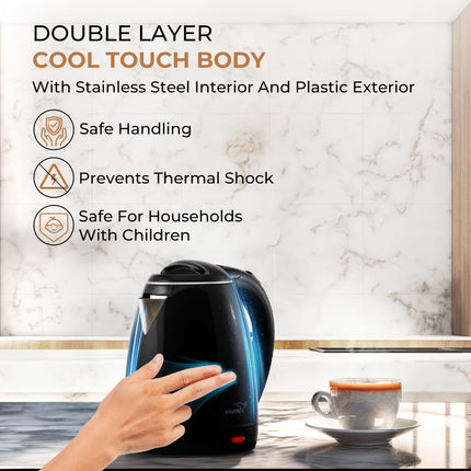 V-Guard VKP15 Prime 1.5 Litre Electric Kettle for Hot Water | Cool Touch Body | 2 Year Coverage By V-Guard |1500 Watt | Double Layer Outer Body,Plastic,Black 