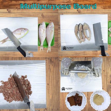 ALFRIDA WORLD Steel Chopping Board – 1st Time in India -New Launch | ISO Certified Sockist’s 202 Grade Stainless Steel Chopping Board Large | Heavy-Duty Chopping Board Steel | 30 Year Warranty (M) 