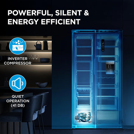 Midea 560 L Side By Side,Frost Free Refrigerator|Water Dispenser |Inverter Compressor (MDRS704FGF46 Bru Steel),Grey 